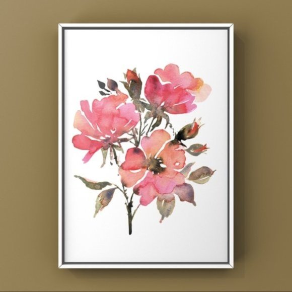 Bright abstract rose floral watercolor art print - Picture 1 of 2
